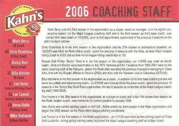 2006 Kahn's Cincinnati Reds #NNO Mark Berry / Chris Chambliss / Bucky Dent / Billy Hatcher / Tom Hume / Lee Tunnell Back