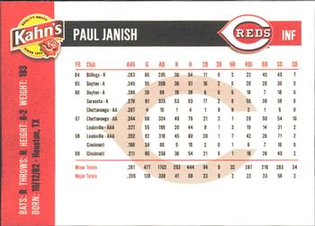 2010 Kahn's Cincinnati Reds #NNO Paul Janish Back