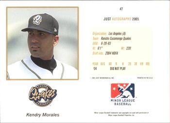 2005 Just Autographs #47 Kendry Morales Back