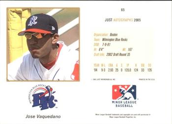 2005 Just Autographs #65 Jose Vaquedano Back