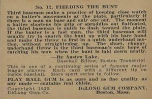 1933 DeLong Gum (R333) #12 Pie Traynor Back