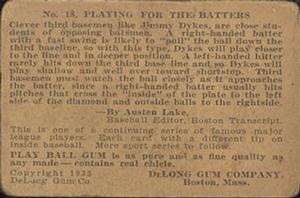 1933 DeLong Gum (R333) #18 Jimmie Dykes Back