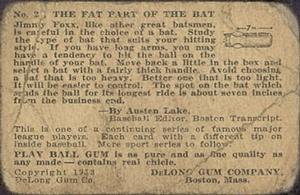 1933 DeLong Gum (R333) #21 Jimmie Foxx Back