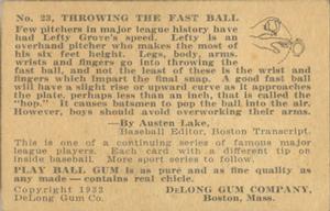 1933 DeLong Gum (R333) #23 Lefty Grove Back