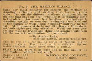 1933 DeLong Gum (R333) #2 Al Simmons Back
