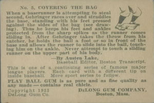 1933 DeLong Gum (R333) #5 Charlie Gehringer Back
