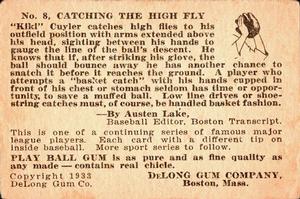 1933 DeLong Gum (R333) #8 Kiki Cuyler Back