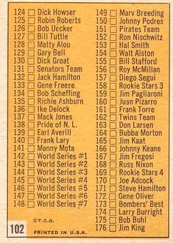 1963 Topps #102 2nd Series Checklist: 89-176 Back