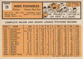 1963 Topps #28 Mike Fornieles Back