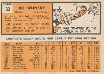 1963 Topps #33 Bo Belinsky Back