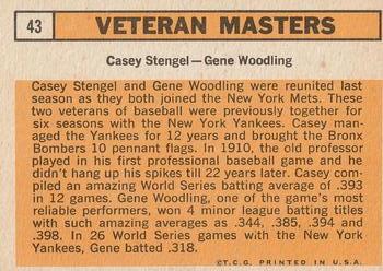 1963 Topps #43 Veteran Masters (Casey Stengel / Gene Woodling) Back