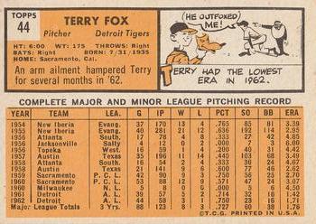 1963 Topps #44 Terry Fox Back