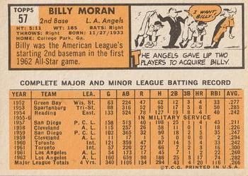 1963 Topps #57 Billy Moran Back