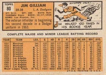 1963 Topps #80 Jim Gilliam Back
