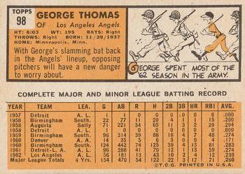 1963 Topps #98 George Thomas Back