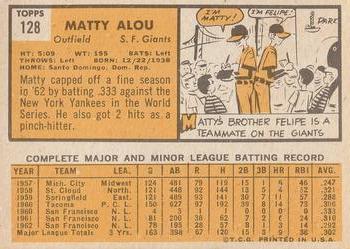 1963 Topps #128 Matty Alou Back