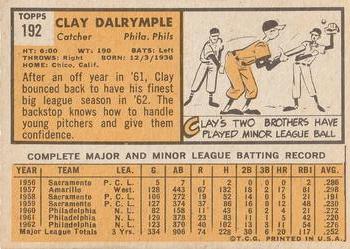1963 Topps #192 Clay Dalrymple Back