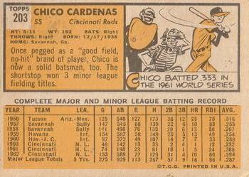 1963 Topps #203 Chico Cardenas Back