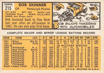 1963 Topps #215 Bob Skinner Back