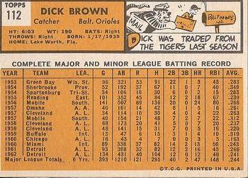 1963 Topps #112 Dick Brown Back