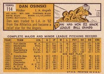 1963 Topps #114 Dan Osinski Back