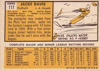1963 Topps #117 Jacke Davis Back