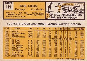 1963 Topps #119 Bob Lillis Back