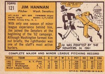 1963 Topps #121 Jim Hannan Back