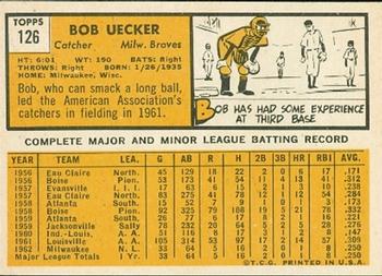 1963 Topps #126 Bob Uecker Back