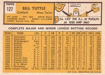 1963 Topps #127 Bill Tuttle Back