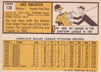 1963 Topps #136 Ike Delock Back