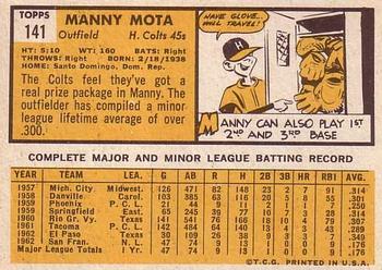 1963 Topps #141 Manny Mota Back