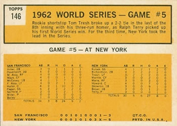 1963 Topps #146 World Series Game #5: Tresh's Homer Defeats Giants Back