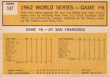 1963 Topps #147 World Series Game #6: Pierce Stars in 3-Hit Victory Back
