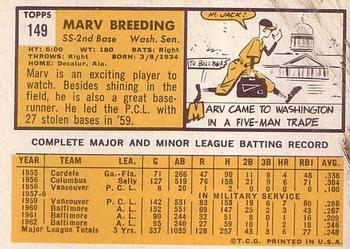 1963 Topps #149 Marv Breeding Back