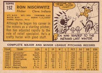 1963 Topps #152 Ron Nischwitz Back