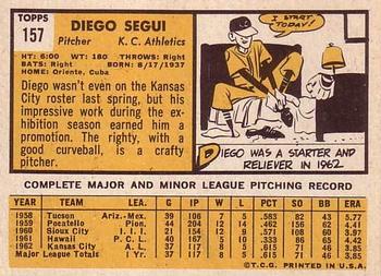 1963 Topps #157 Diego Segui Back