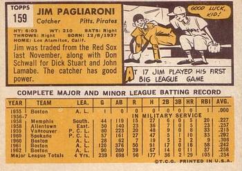 1963 Topps #159 Jim Pagliaroni Back