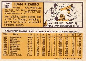 1963 Topps #160 Juan Pizarro Back