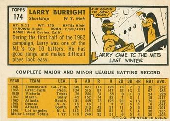 1963 Topps #174 Larry Burright Back