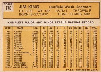 1963 Topps #176 Jim King Back