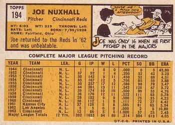 1963 Topps #194 Joe Nuxhall Back