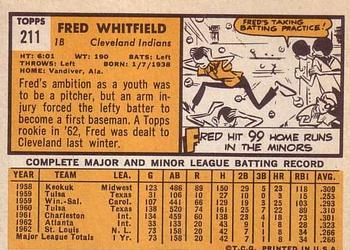 1963 Topps #211 Fred Whitfield Back