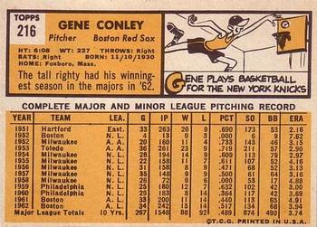 1963 Topps #216 Gene Conley Back
