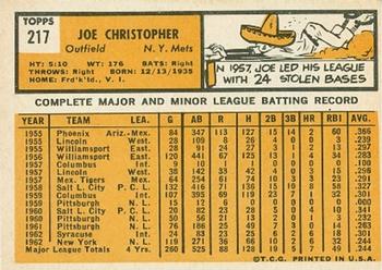 1963 Topps #217 Joe Christopher Back