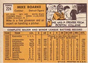 1963 Topps #224 Mike Roarke Back
