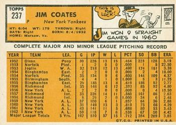 1963 Topps #237 Jim Coates Back
