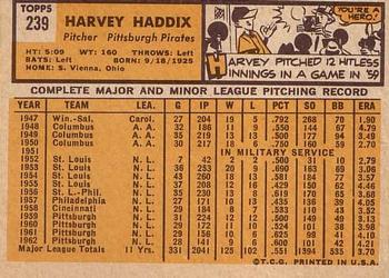 1963 Topps #239 Harvey Haddix Back