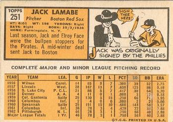 1963 Topps #251 Jack Lamabe Back
