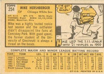 1963 Topps #254 Mike Hershberger Back